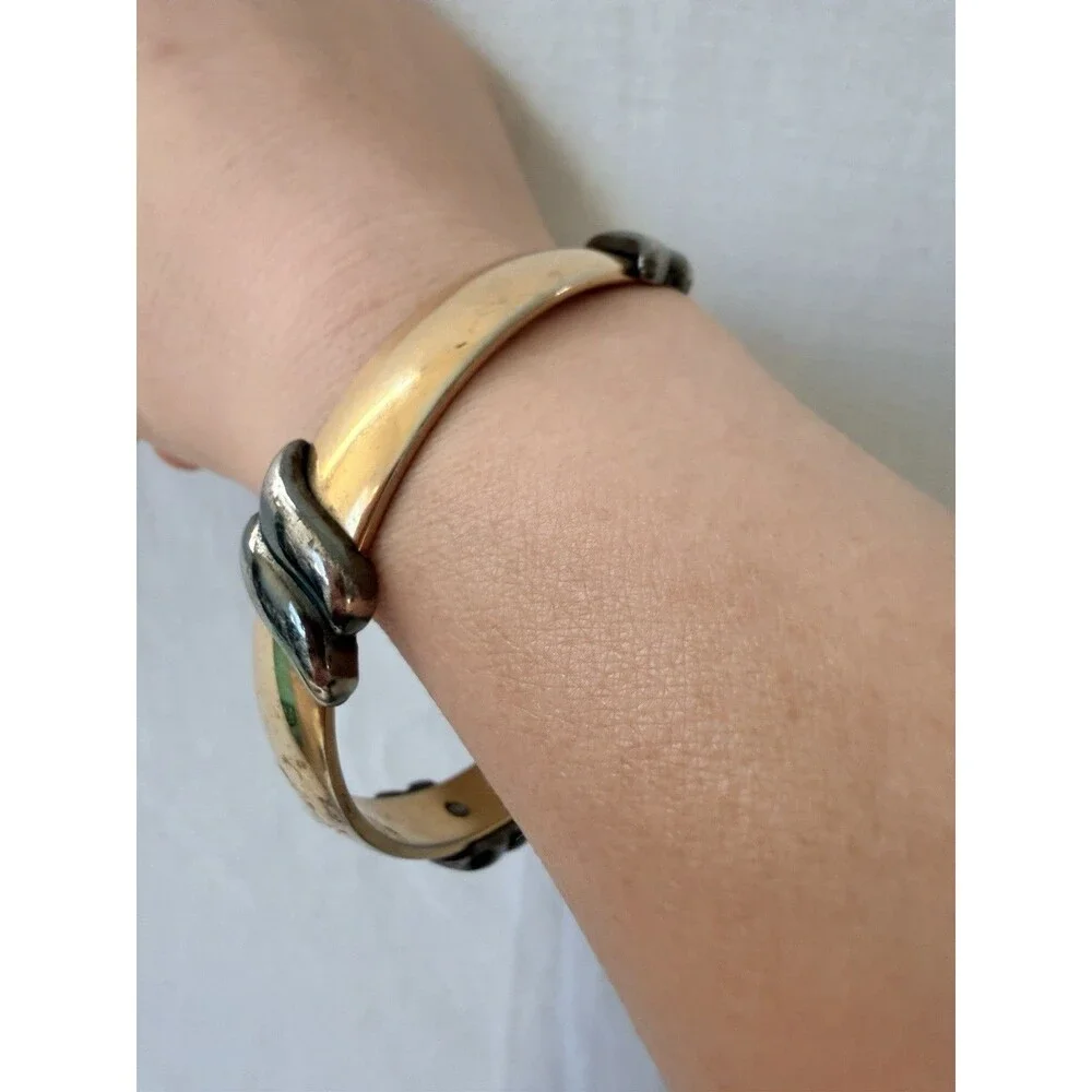 MONET TWO TONE SWIRL GOLD PLATED BANGLE BRACELET Vintage Jewelry